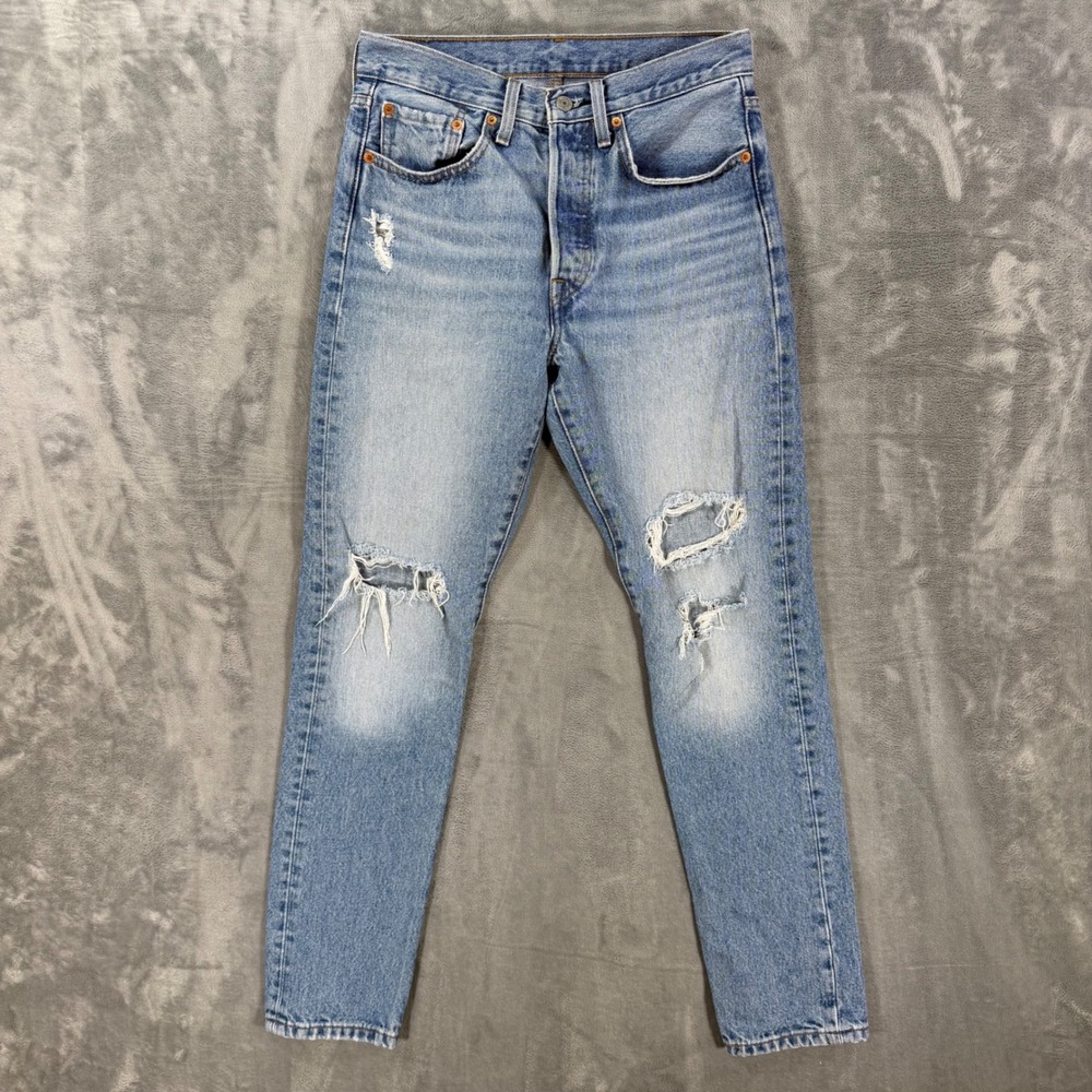 Levi's 501 Skinny Jeans Womens 26 x 28 Blue Light Wash Distressed Button Fly